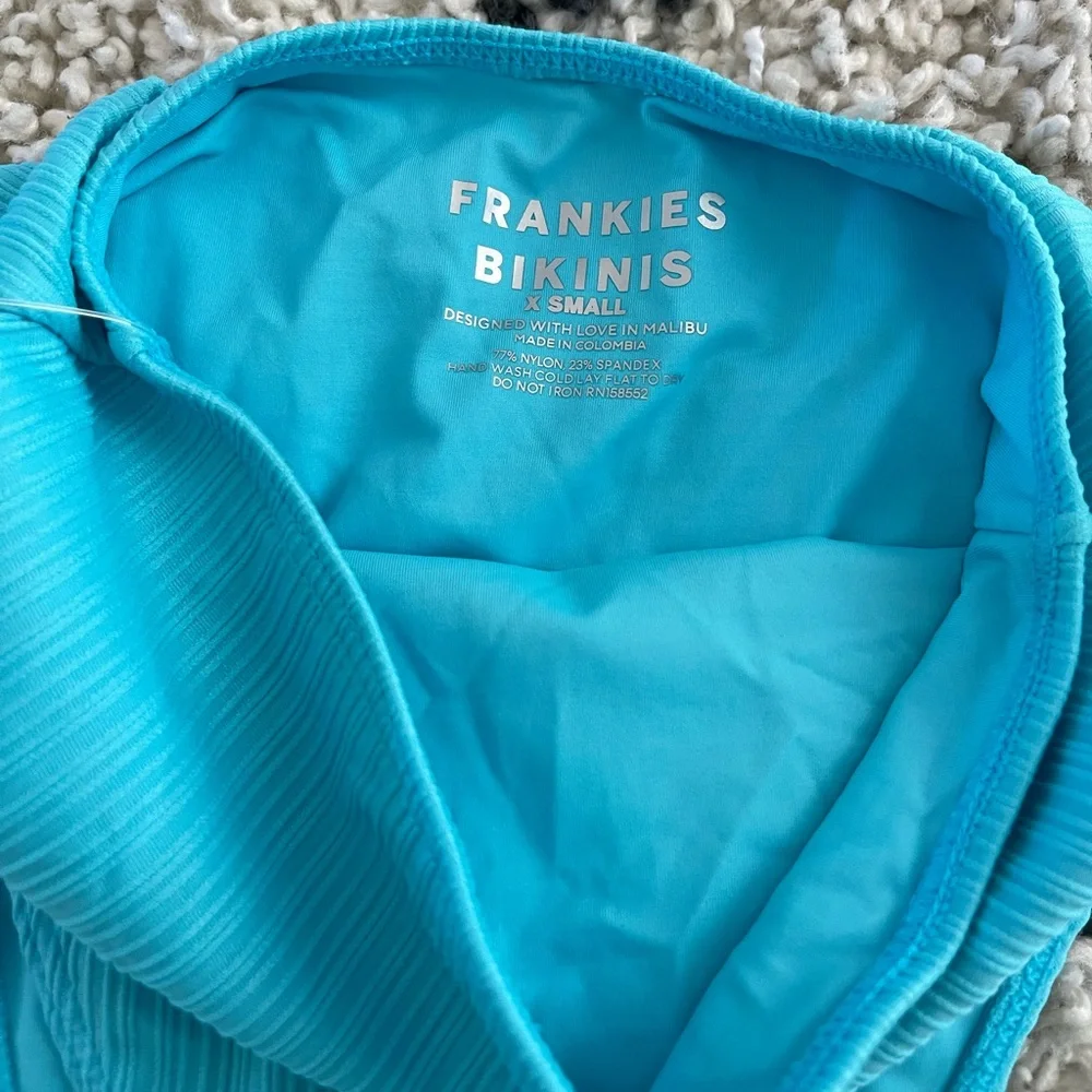 Frankies Bikinis Anne Plisse High Waisted Bikni Bottom in Aquamarine
